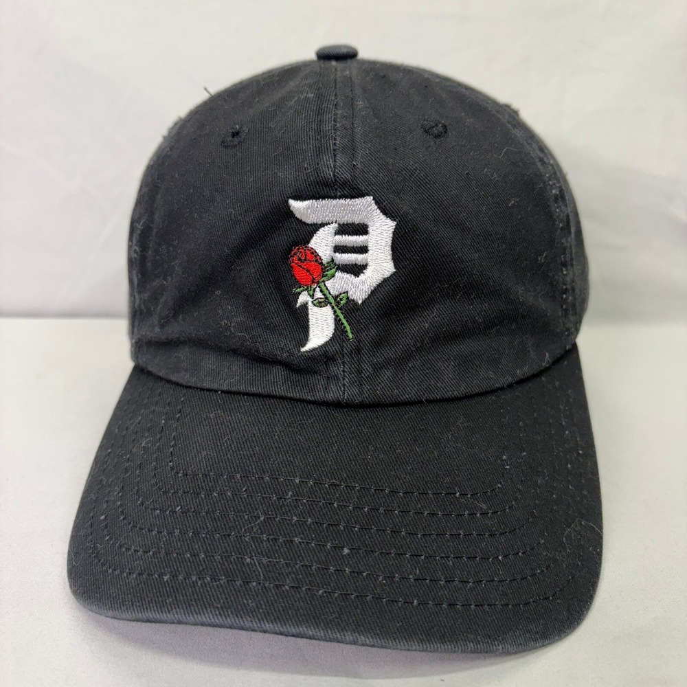 Primitive Skateboarding P Rose Logo Hat Mens OSFM Black Dad Cap